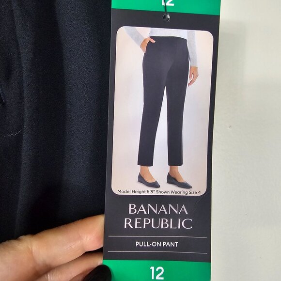 Banana Republic Womens Black Pull-On Ankle Pant Sz 12 Stretch Waist Office - Picture 7 of 12
